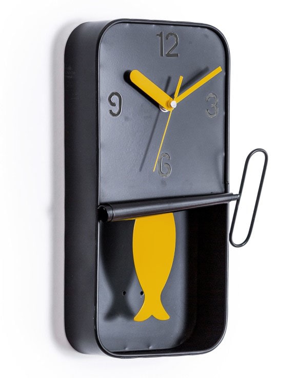 Black & Orange Metal Sardine Tin Pendulum Wall Clock
