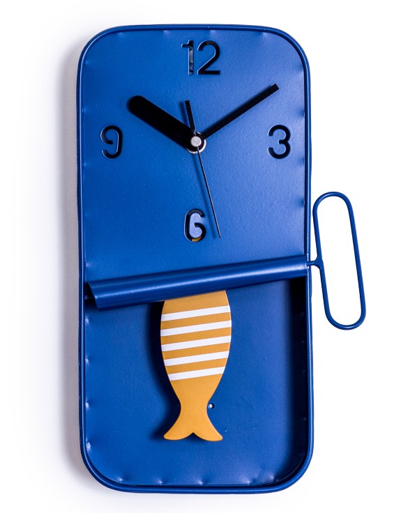 Navy Blue Metal Sardine Tin Pendulum Wall Clock