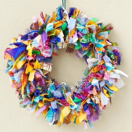 Recycled Sari Round Wreath Multicoloured