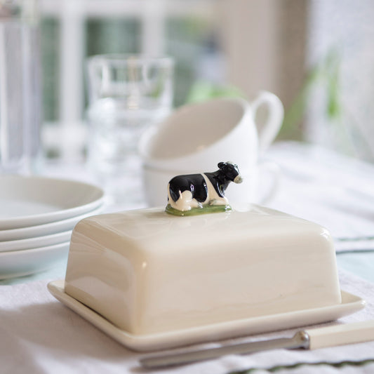 Quail Friesian Cow Butter Dish