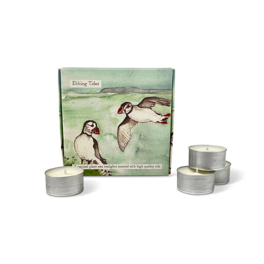 Illustrated Box Of 9 Scented Coastal Tealights Ebbing Tides
