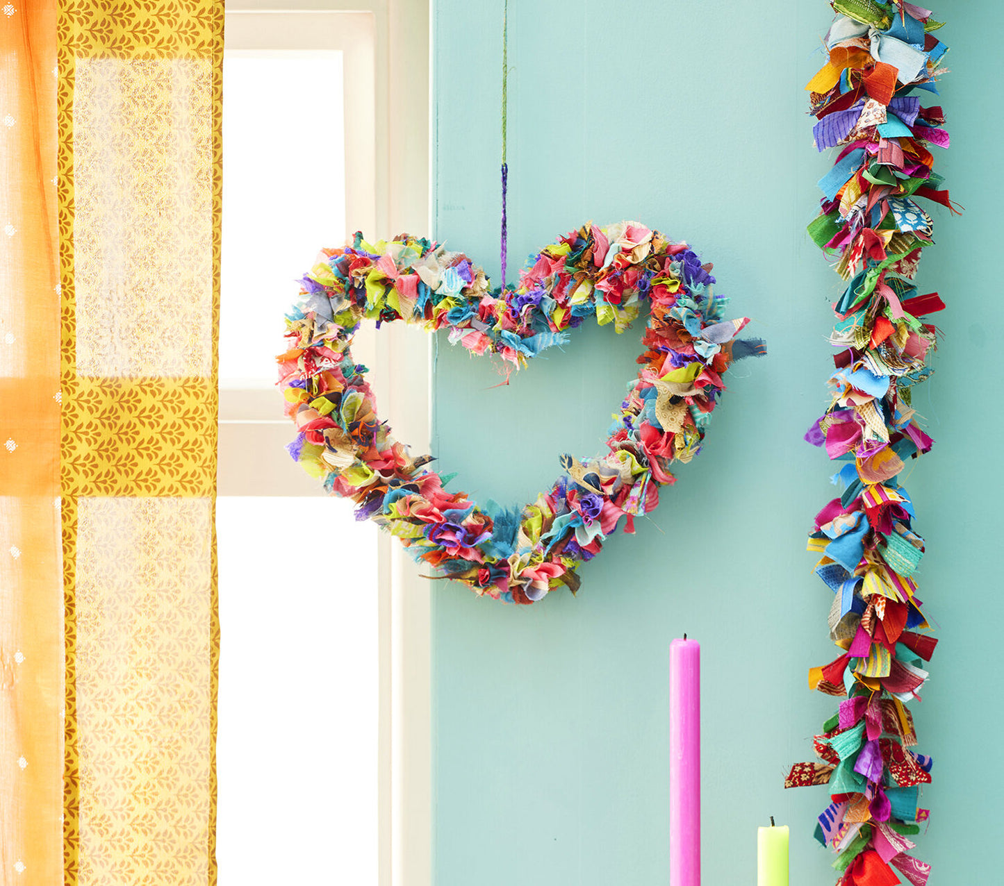 Recycled Sari Heart Wreath Multi