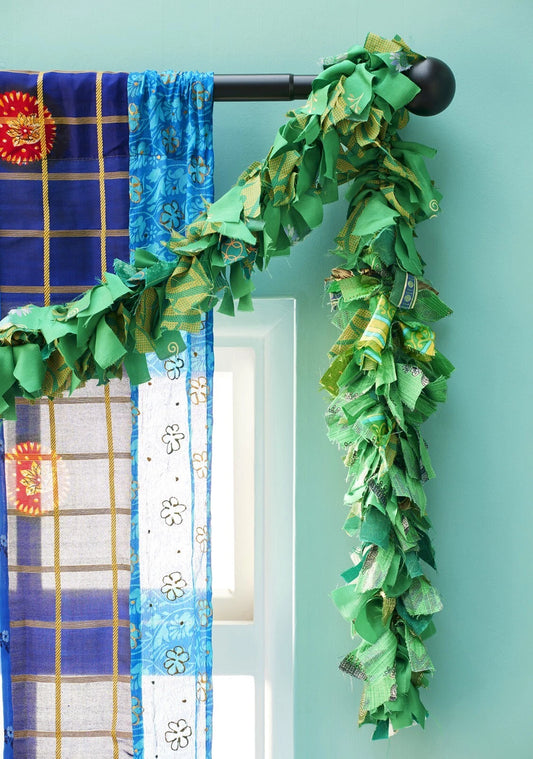 Recycled Sari Tinsel Garland green