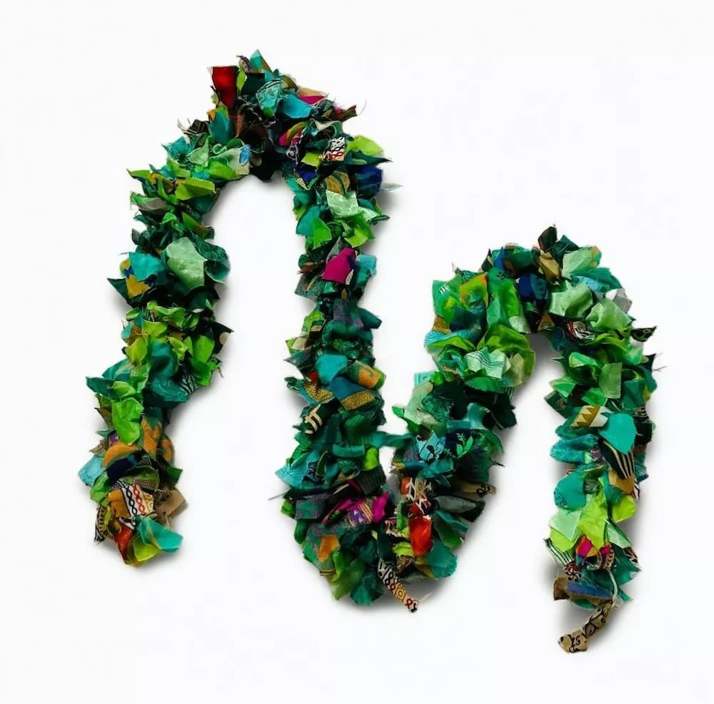 Recycled Sari Tinsel Garland green