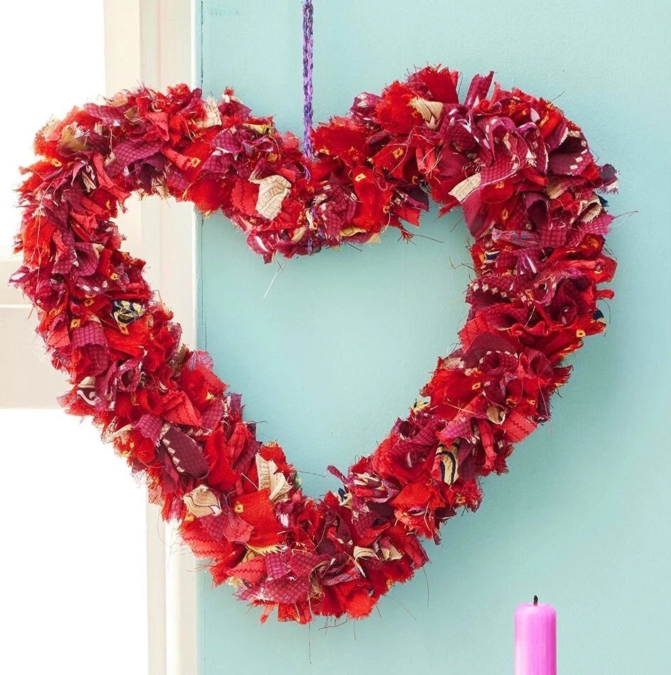 Recycled Sari Wreath Red Heart
