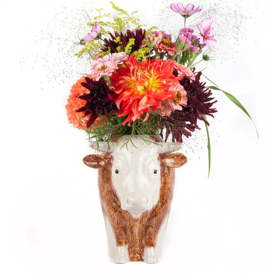 Quail Hereford Bull Flower Vase